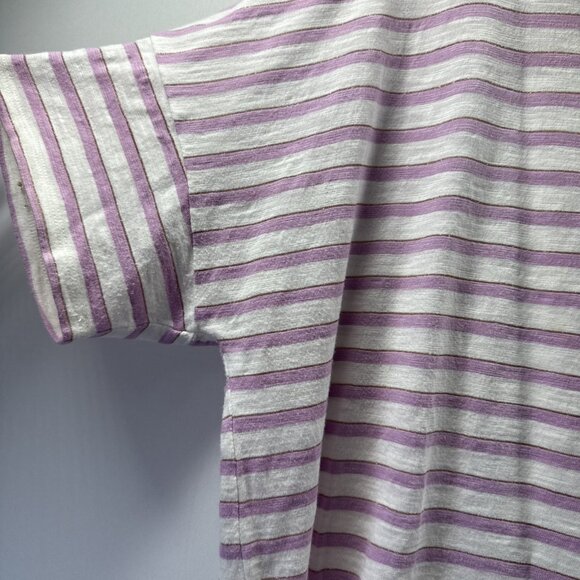 Chicos Women's Top Size Large Purple White Stripe Pullover Short Sleeve Boxy - Picture 3 of 5